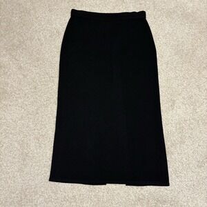St. John Basics Santana Knit Black Straight Maxi Skirt Size 10 Slit Back